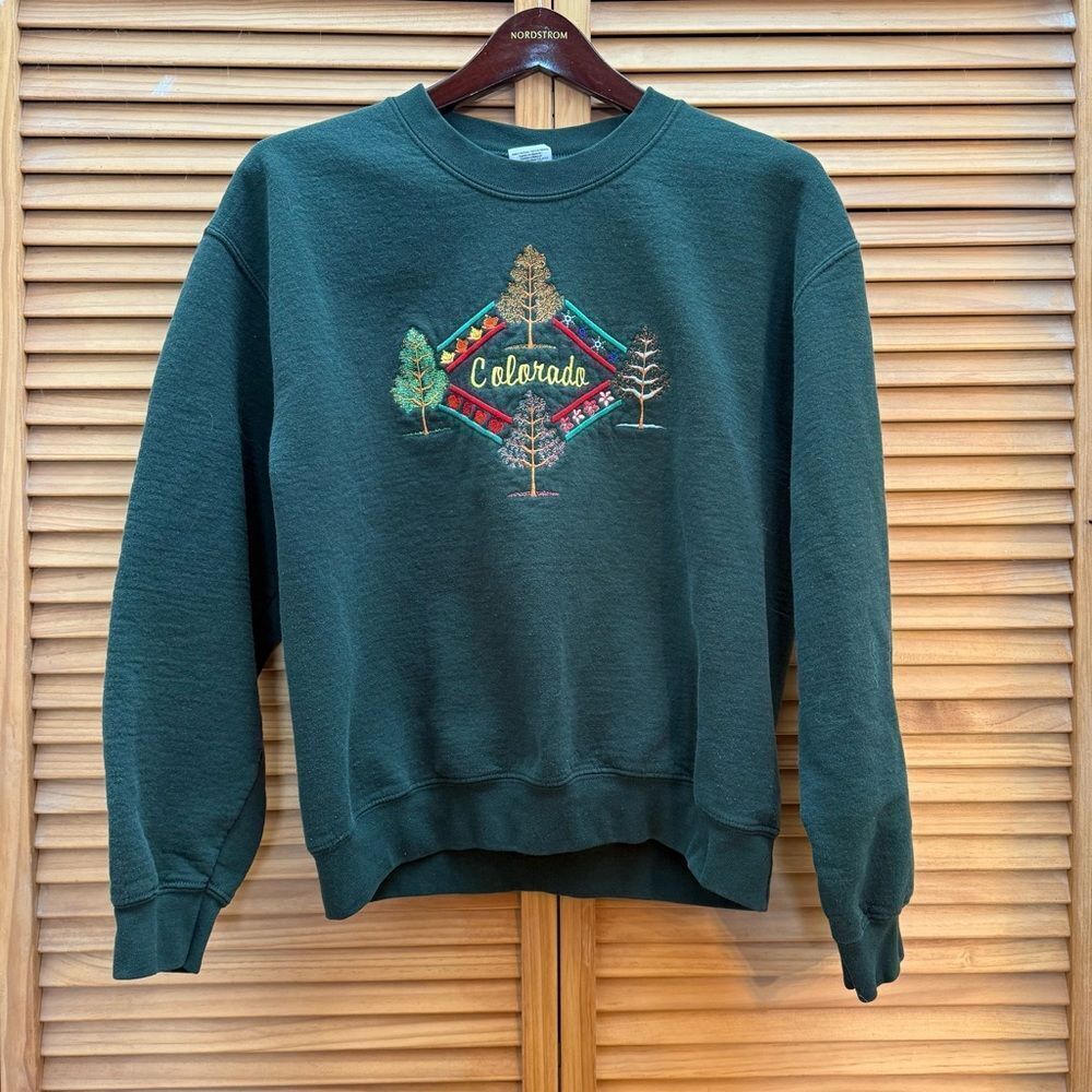 Vintage Gildan Forest Green Colorado graphic Crewneck Sweater medium